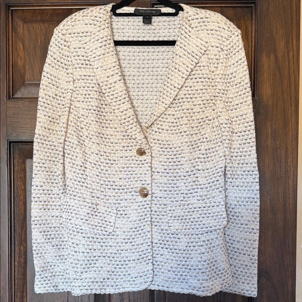 St. John Collection Ivory Textured Knit Jacket